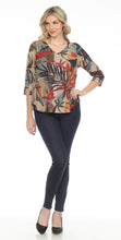 Load image into Gallery viewer, Red Oak Pattern- VNeck Top with 3/4 sleeve and Dolphin Hem