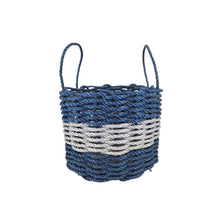Load image into Gallery viewer, Authentic Maine Lobster Rope Storage Basket Navy Blue and Light Gray