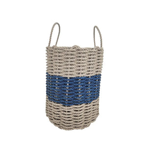 Authentic Maine Lobster Rope Storage Basket Tan and Navy Blue