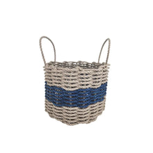 Load image into Gallery viewer, Authentic Maine Lobster Rope Storage Basket Tan and Navy Blue