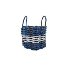 Load image into Gallery viewer, Authentic Maine Lobster Rope Storage Basket Navy Blue and Light Gray