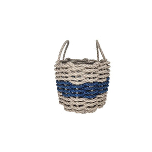 Authentic Maine Lobster Rope Storage Basket Tan and Navy Blue