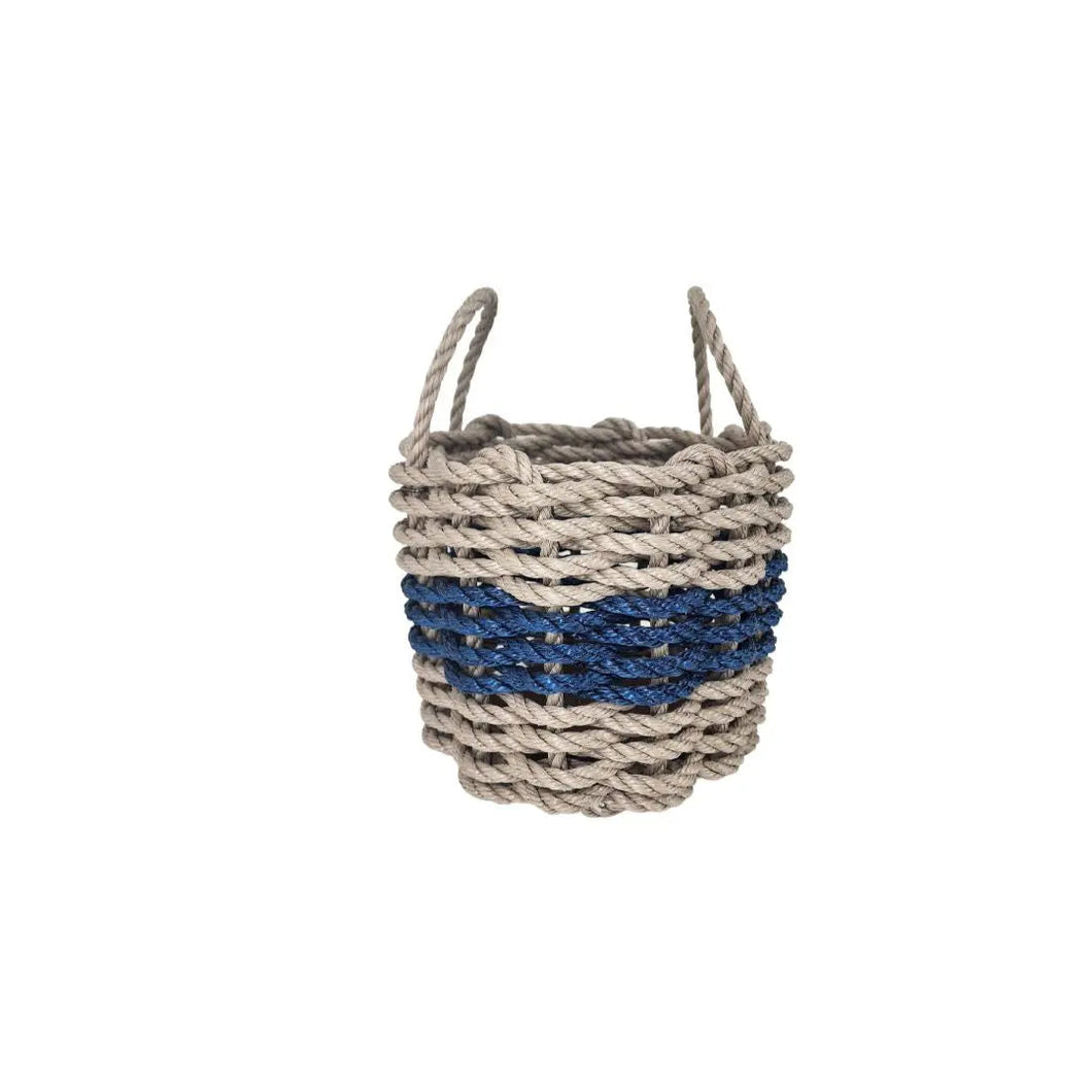 Authentic Maine Lobster Rope Storage Basket Tan and Navy Blue