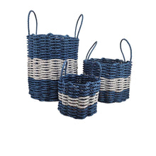 Load image into Gallery viewer, Authentic Maine Lobster Rope Storage Basket Navy Blue and Light Gray
