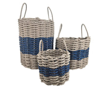 Load image into Gallery viewer, Authentic Maine Lobster Rope Storage Basket Tan and Navy Blue