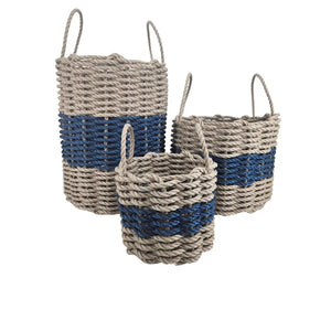 Authentic Maine Lobster Rope Storage Basket Tan and Navy Blue