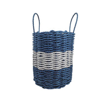 Load image into Gallery viewer, Authentic Maine Lobster Rope Storage Basket Navy Blue and Light Gray