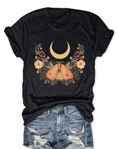 Waning Moon Lunar Moth T-Shirt-Black