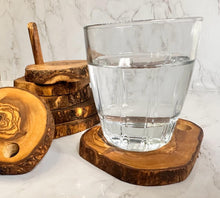 Load image into Gallery viewer, Olive Wood Coaster Set with Holder -7 Pcs