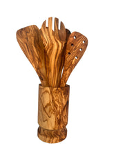 Load image into Gallery viewer, Olive Wood Kitchen Servers Set w/Holder -6 Pcs