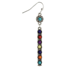 Load image into Gallery viewer, Silver Multi Stone Colorful Bar Dangle Earrings