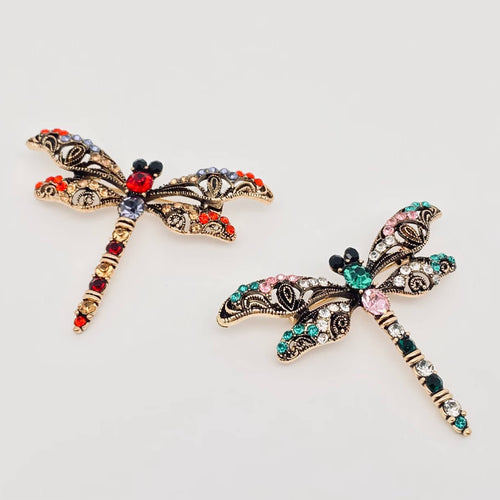 Colorful Rhinestone Dragonfly Brooch