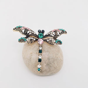 Colorful Rhinestone Dragonfly Brooch