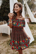 Load image into Gallery viewer, Boho Print Cut Ruffle Accented Pleated Short Dress