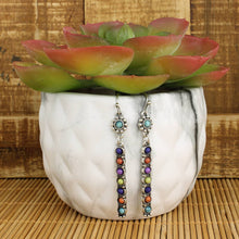 Load image into Gallery viewer, Silver Multi Stone Colorful Bar Dangle Earrings