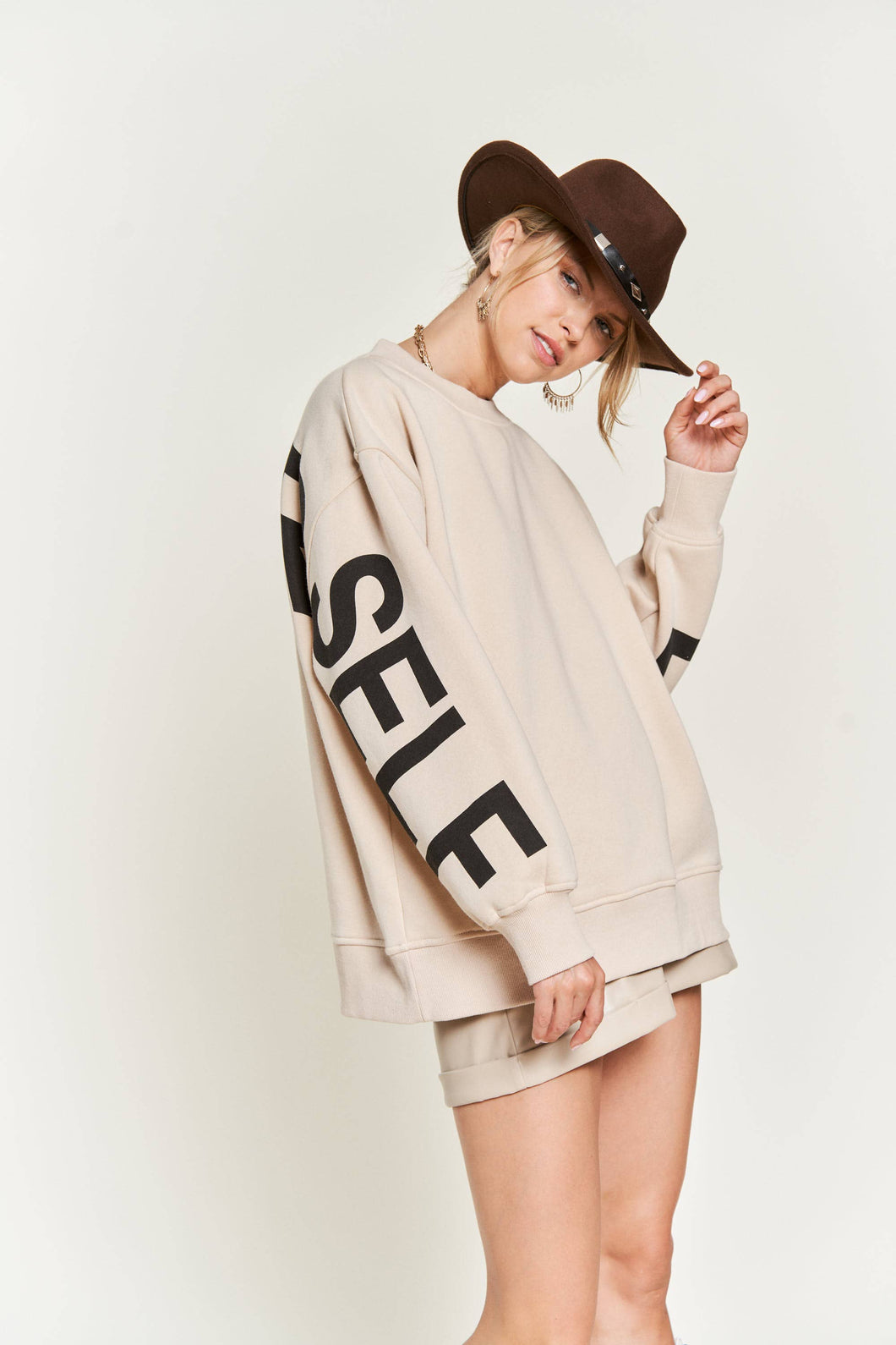 Oversized Sweatshirt - Be Yourself Love Yourself Printed