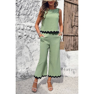 Two Pieces SOLD SEPERATELY Sleeveless Top and Crop Pants with Pockets