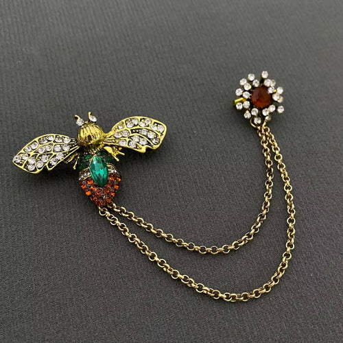 Vintage Look Rhinestone Bee Brooch with Pin Closure