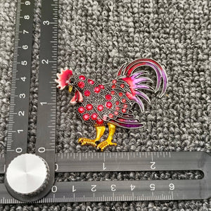 Red Rhinestone Enamel Rooster Brooch