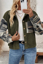 Load image into Gallery viewer, Jungle Green Ribbed Fleece Plaid Print Patchwork Button Up Jacket