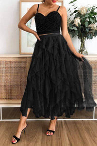 Black A-Line Long Tulle Skirt