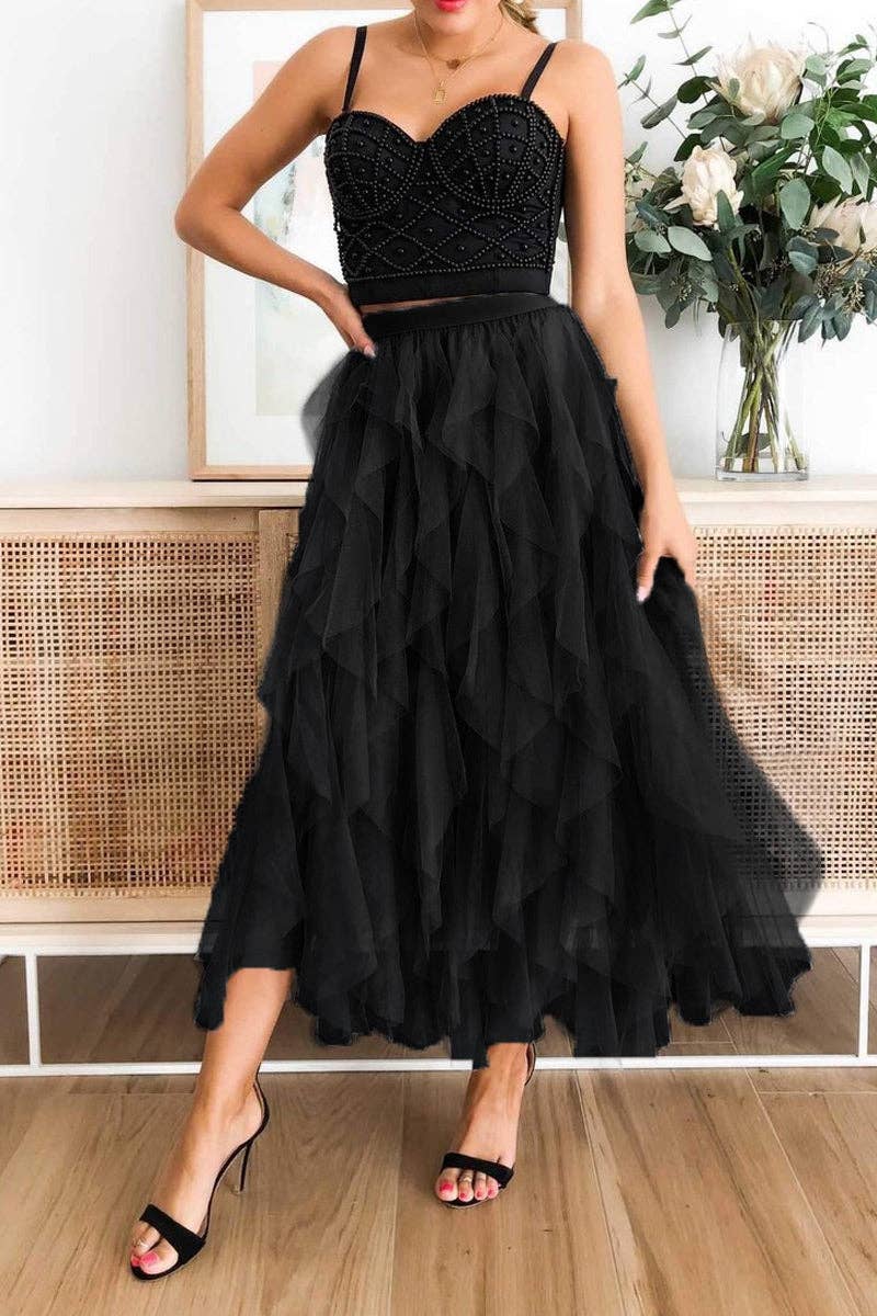 Black A-Line Long Tulle Skirt