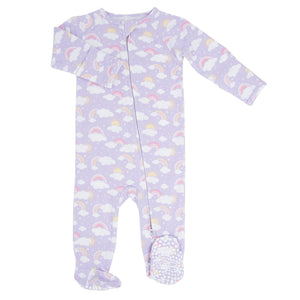 Lavender Rainbows and Clouds Zipper Footie
