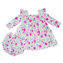 Load image into Gallery viewer, Sweet Purple Flowers Ruffle Dress w/Bloomer