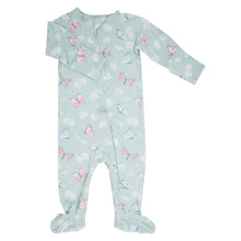 Load image into Gallery viewer, Mint Butterfly Daisy Bamboo Zipper Footie