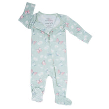 Load image into Gallery viewer, Mint Butterfly Daisy Bamboo Zipper Footie