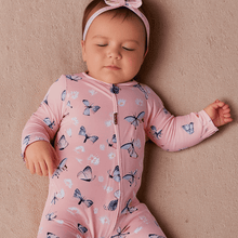 Load image into Gallery viewer, Pink Butterfly Daisy Bamboo Zipper Footie