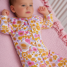 Load image into Gallery viewer, Retro Vintage Flowers Ruffle Footie