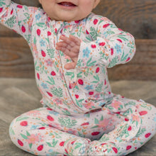 Load image into Gallery viewer, Ladybug Flower Garden Ruffle Baby Footie