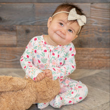 Load image into Gallery viewer, Ladybug Flower Garden Ruffle Baby Footie