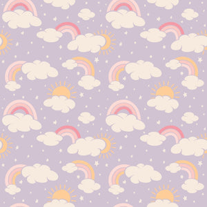 Lavender Rainbows and Clouds Ruffle Baby Footie