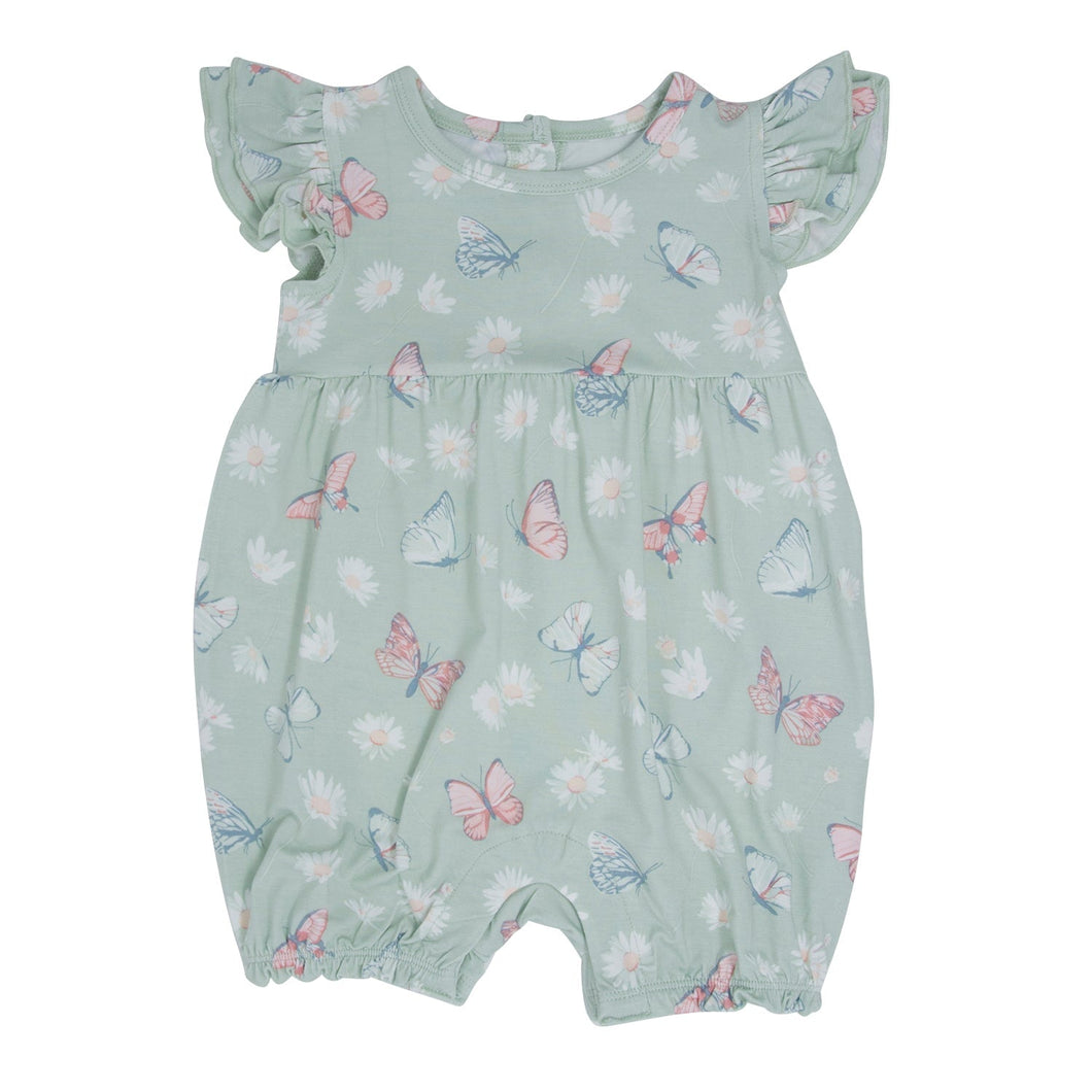 Mint Butterfly Daisy Bamboo Ruffle Romper