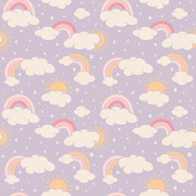Load image into Gallery viewer, Lavender Rainbows and Clouds Smocked Vintage Dress