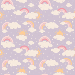 Lavender Rainbows and Clouds Smocked Vintage Dress