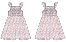 Load image into Gallery viewer, Lavender Rainbows and Clouds Smocked Vintage Dress