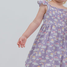 Load image into Gallery viewer, Lavender Rainbows and Clouds Smocked Vintage Dress