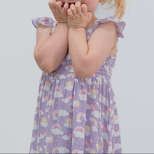 Load image into Gallery viewer, Lavender Rainbows and Clouds Smocked Vintage Dress