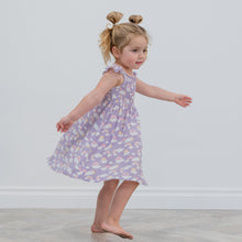 Load image into Gallery viewer, Lavender Rainbows and Clouds Smocked Vintage Dress