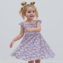 Load image into Gallery viewer, Lavender Rainbows and Clouds Smocked Vintage Dress