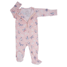Load image into Gallery viewer, Pink Butterfly Daisy Bamboo Zipper Footie