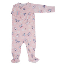 Load image into Gallery viewer, Pink Butterfly Daisy Bamboo Zipper Footie