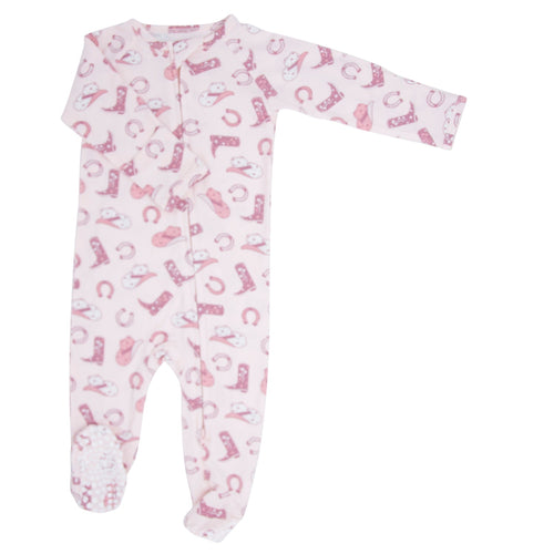 Pink Western Boots Zipper Footie